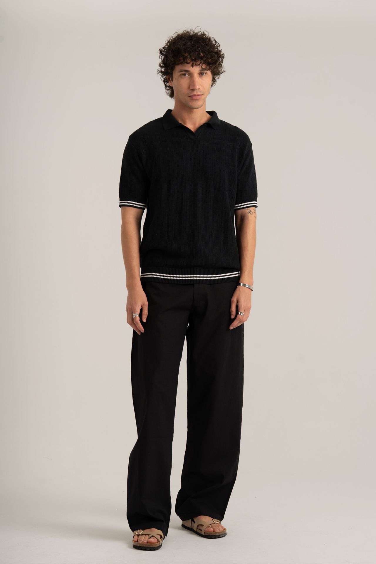 Black Knitted Polo Shirt