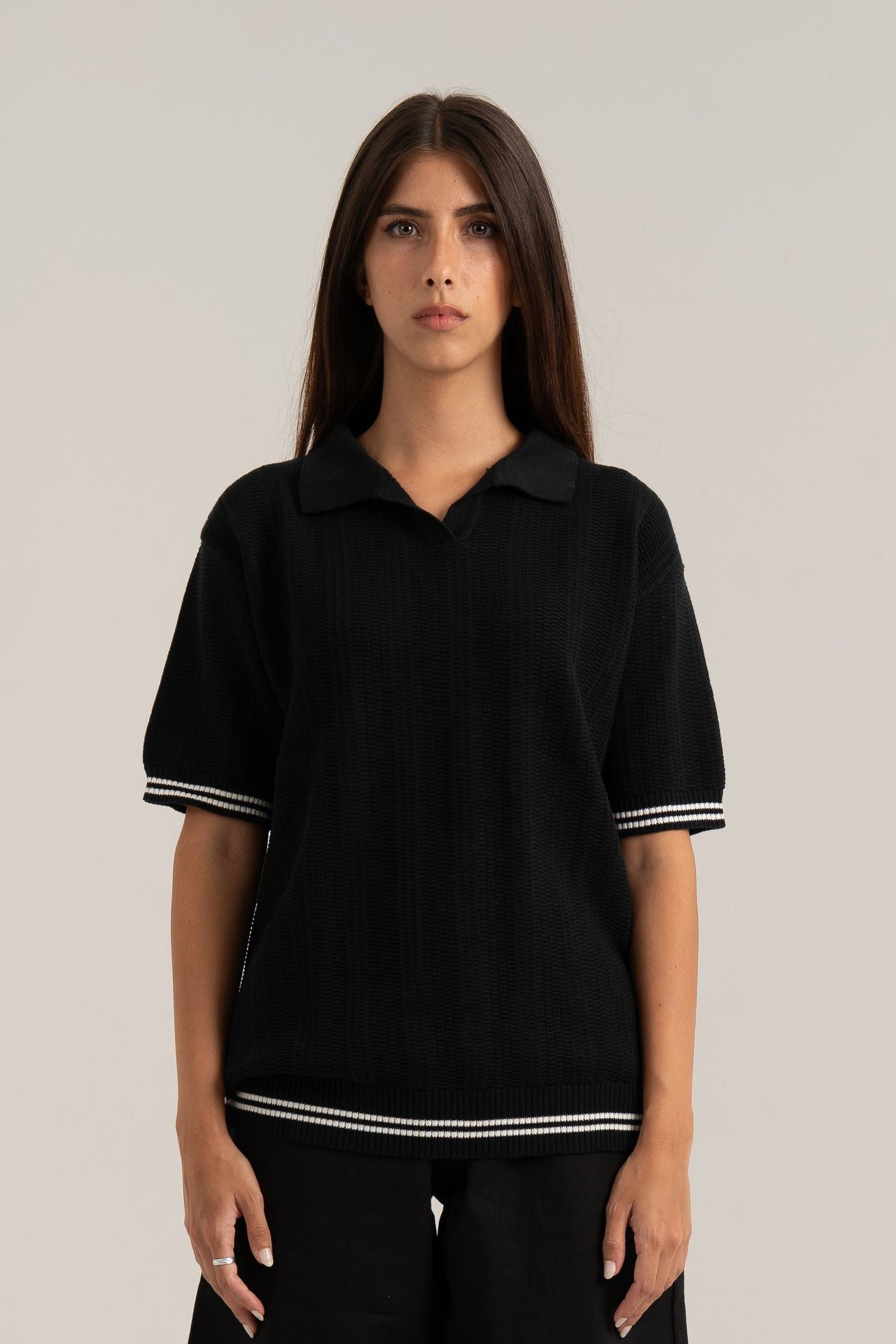 Black Knitted Polo Shirt