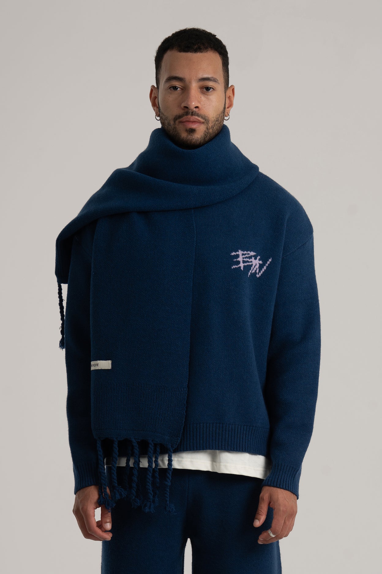 Navy Braided Wide Scarf