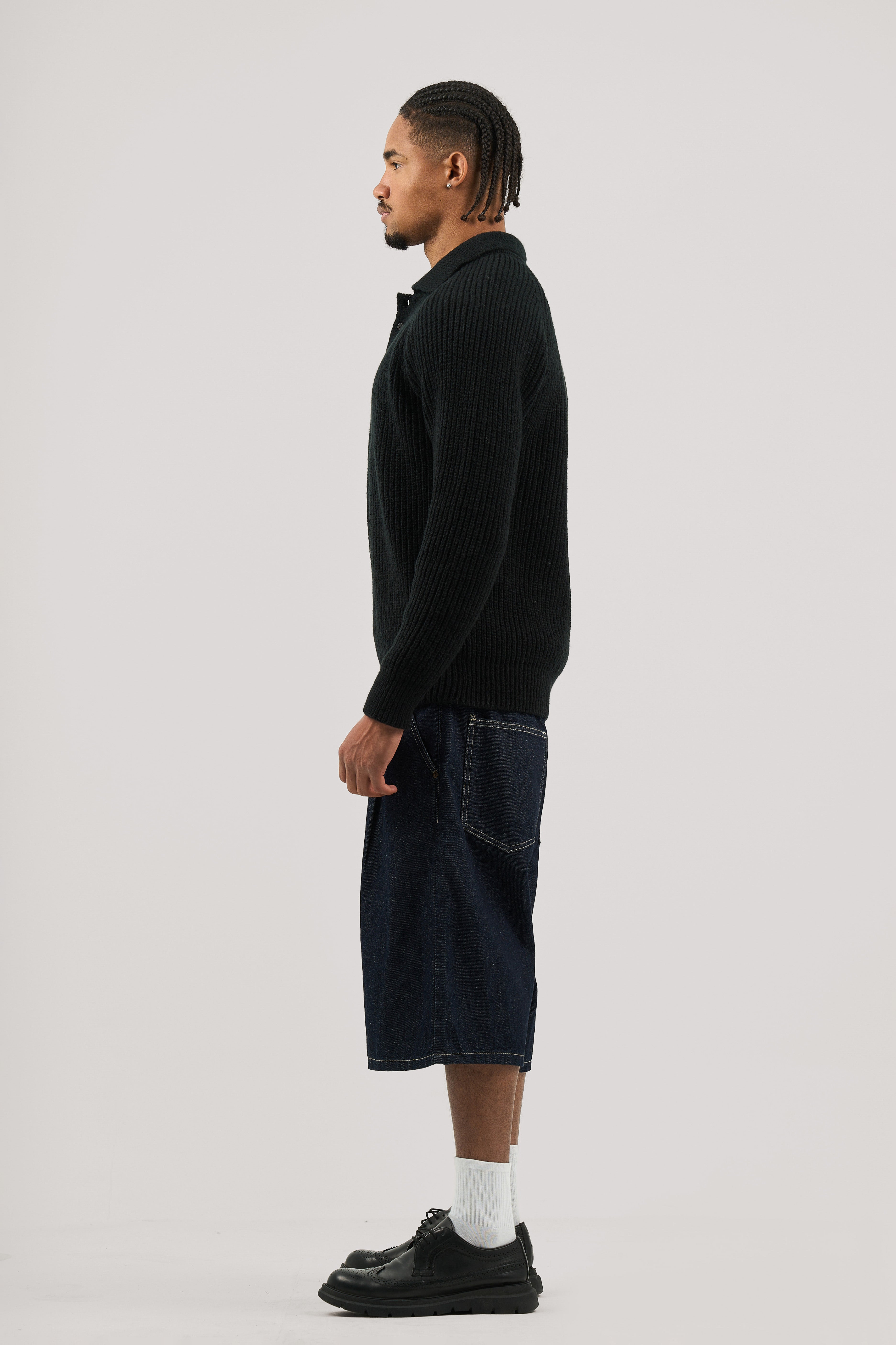 Black Ribbed Polo Knitted