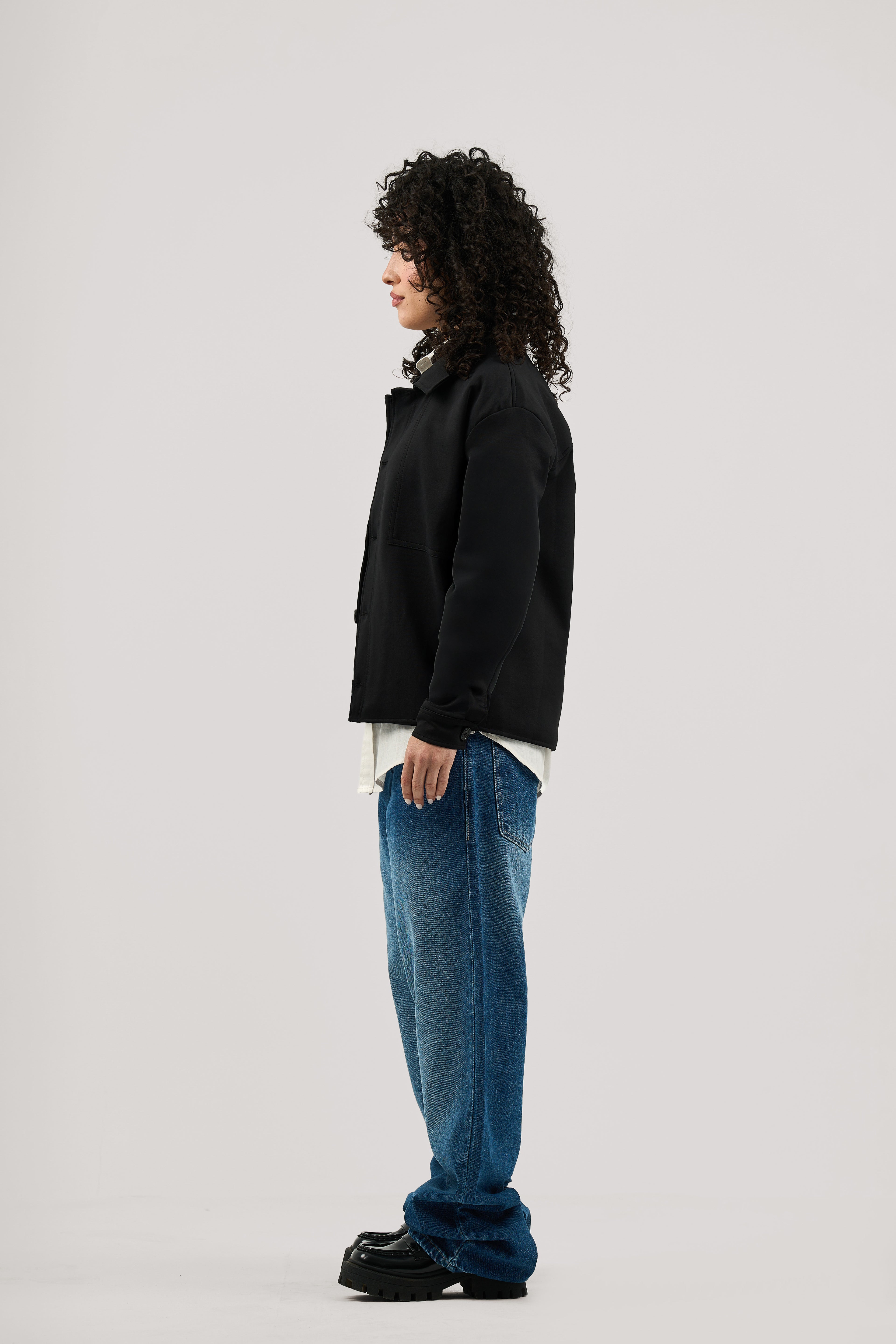 Black Lightweight Button-Up Jacket