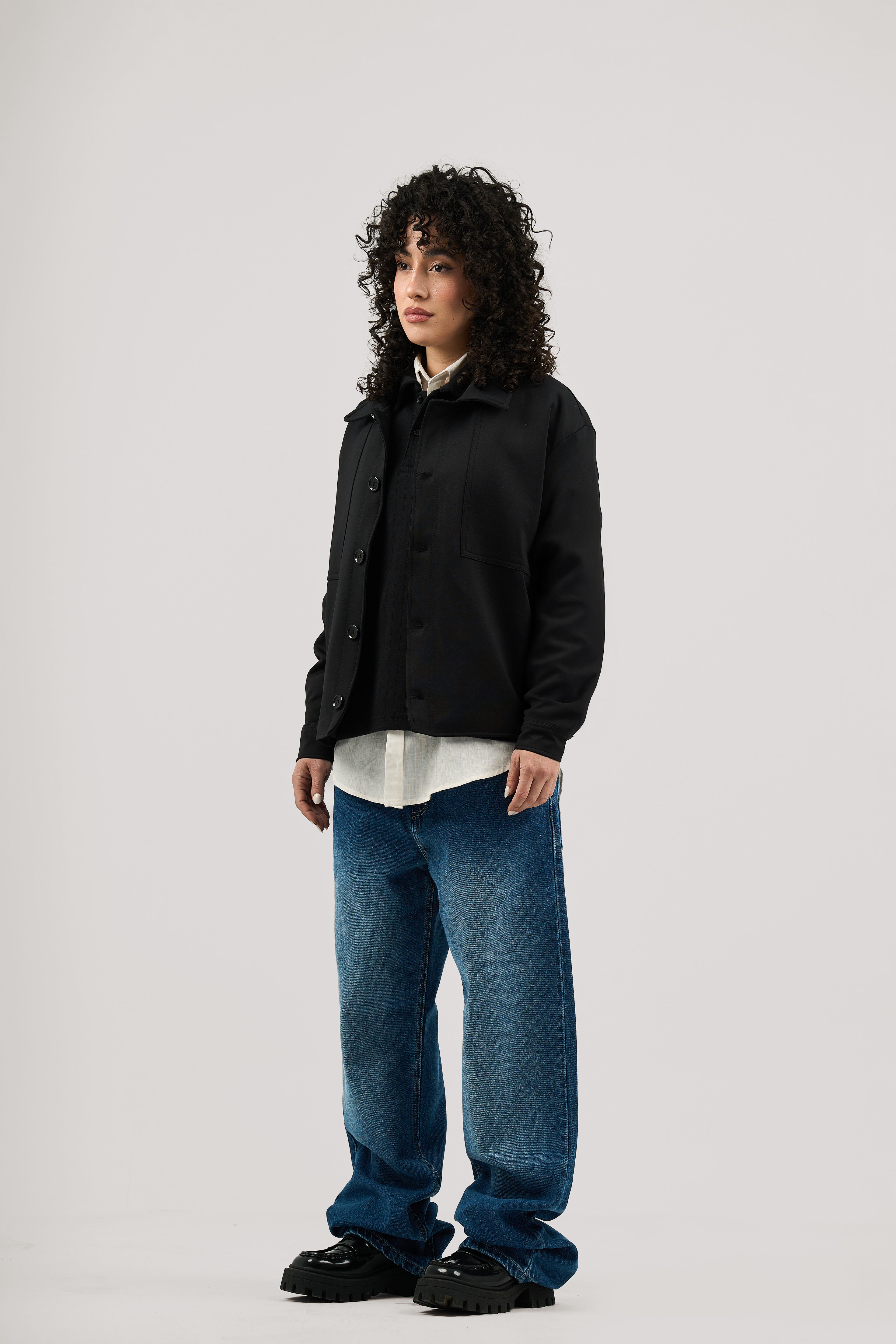 Black Lightweight Button-Up Jacket