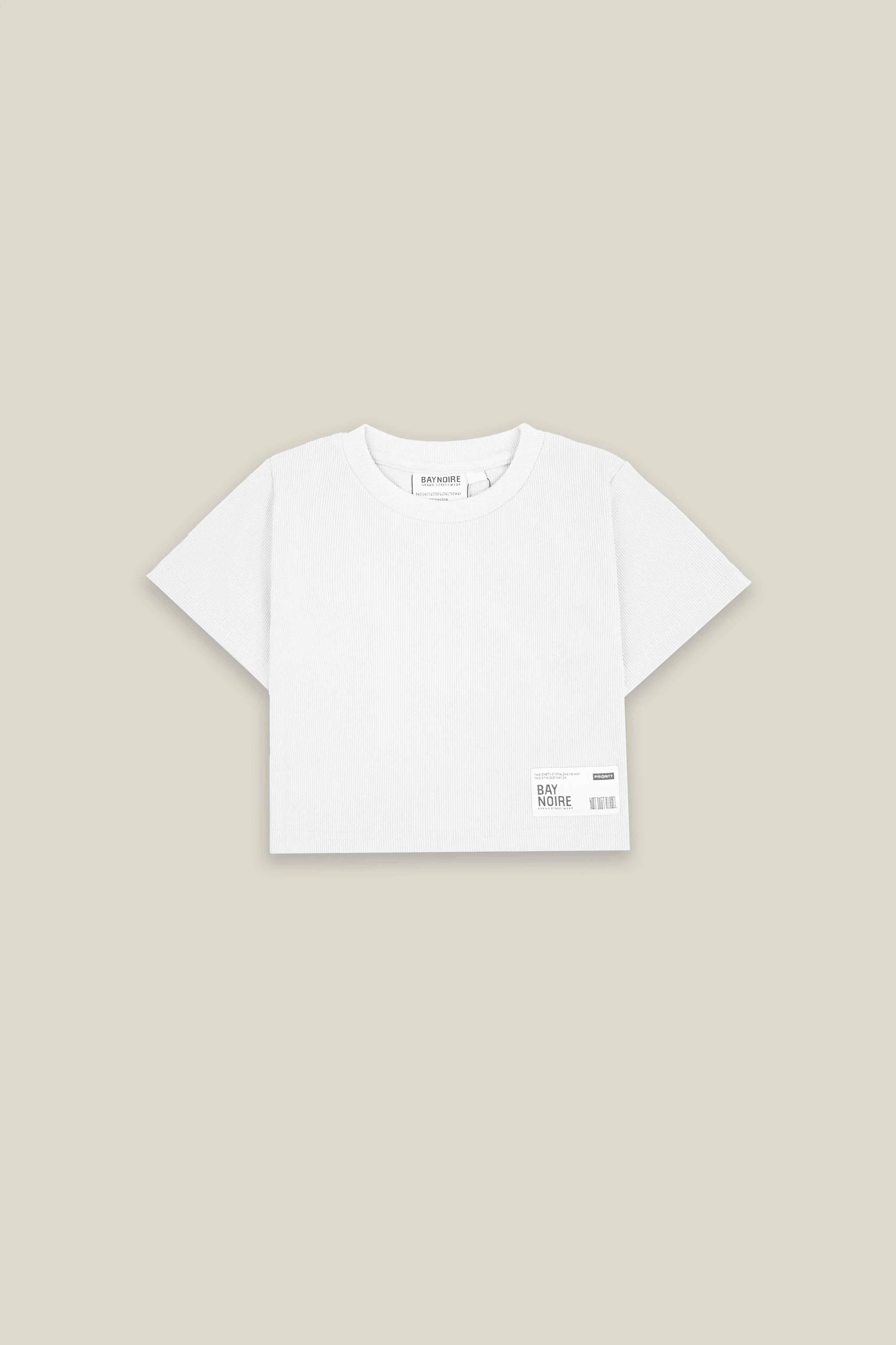 White Ribbed Cropped T-Shirt