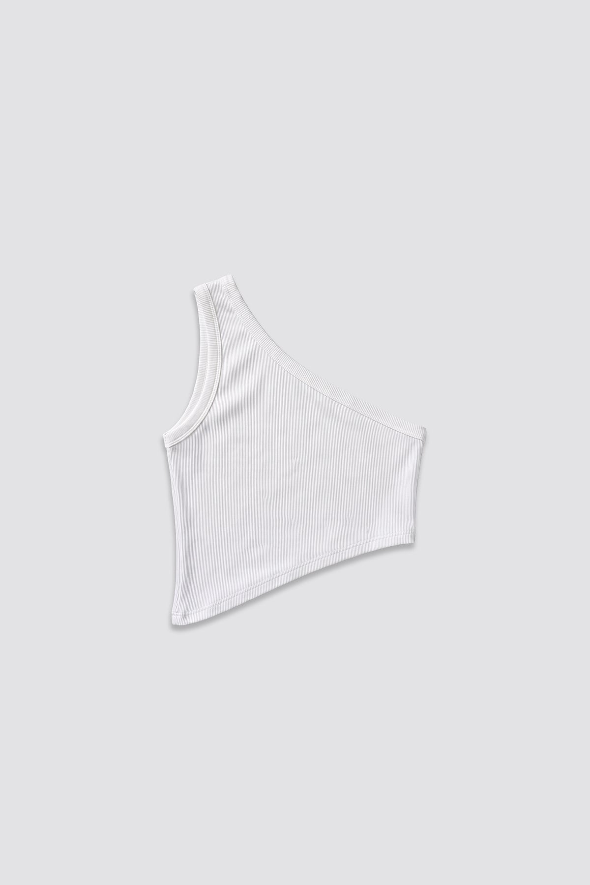 White Ribbed One Shoulder Crop Top