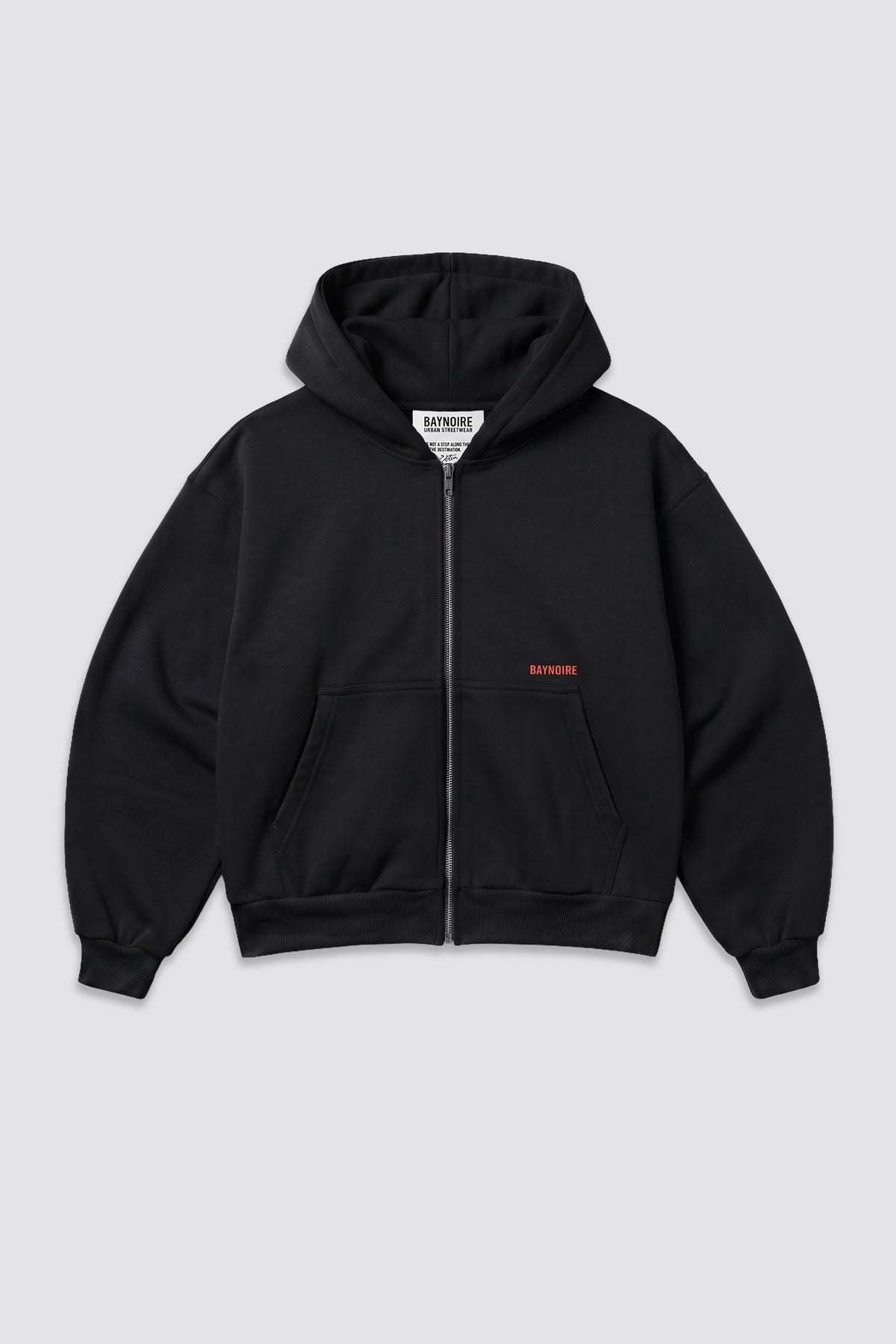 02P Oversized Black Cropped Zipped Hoodie