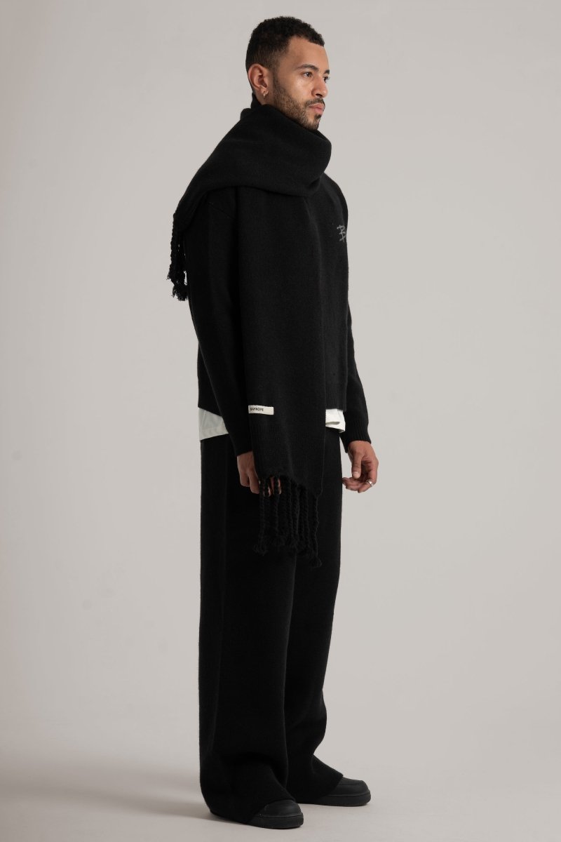 Black Braided Wide Scarf - Baynoire