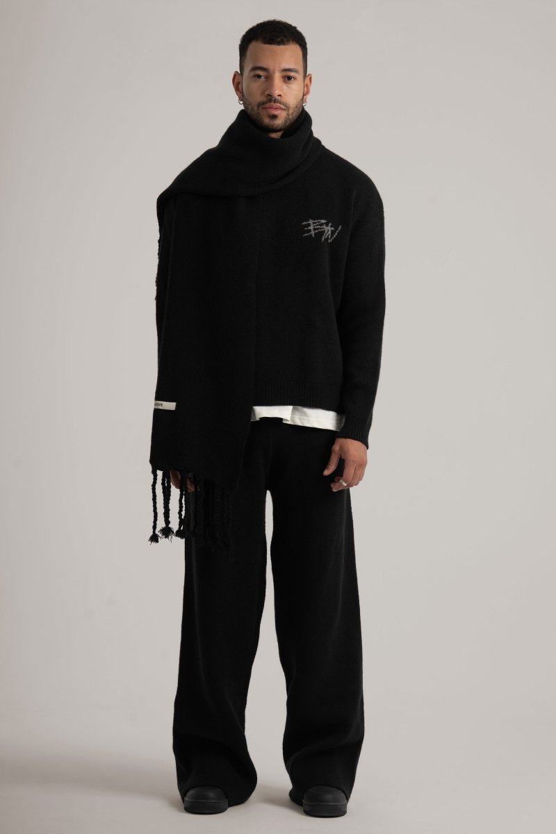 Black Braided Wide Scarf - Baynoire