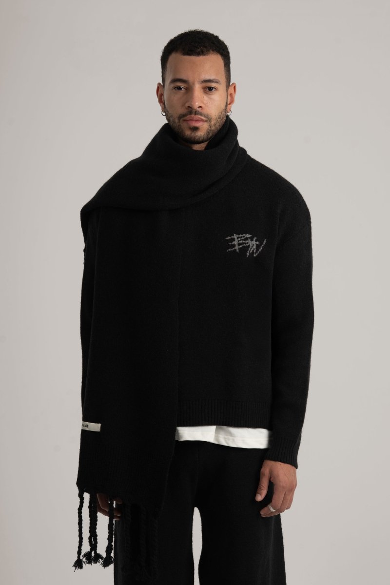 Black Braided Wide Scarf - Baynoire