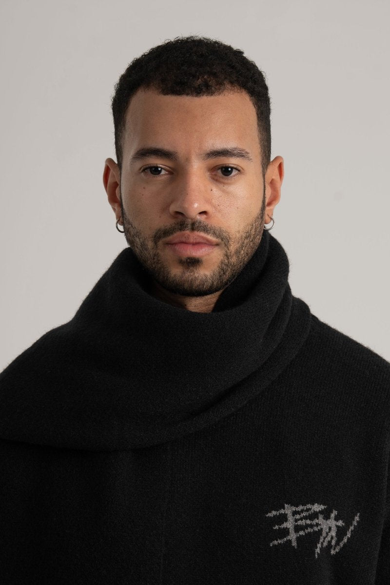 Black Braided Wide Scarf - Baynoire