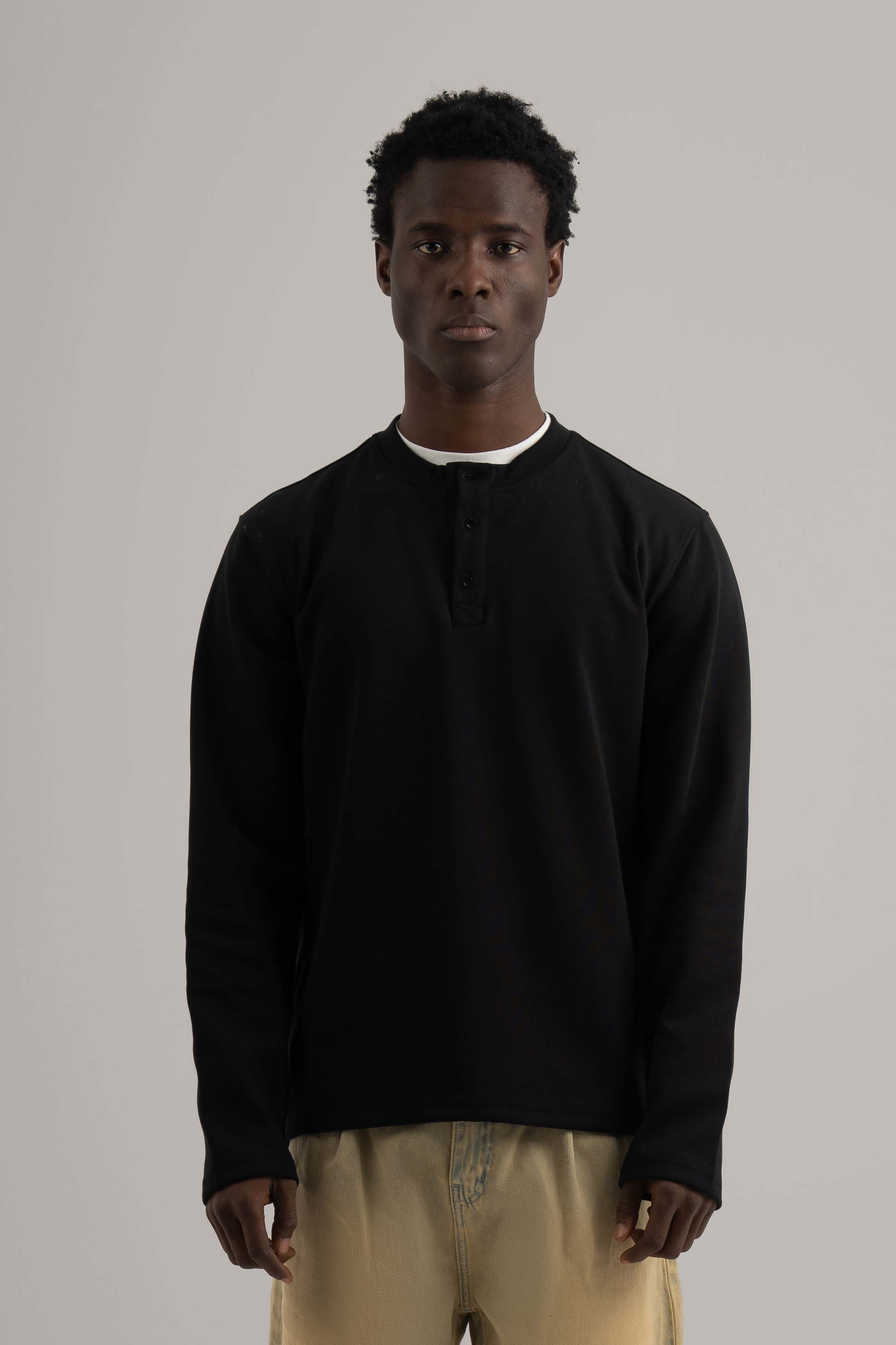 Black Henley Long Sleeve Shirt
