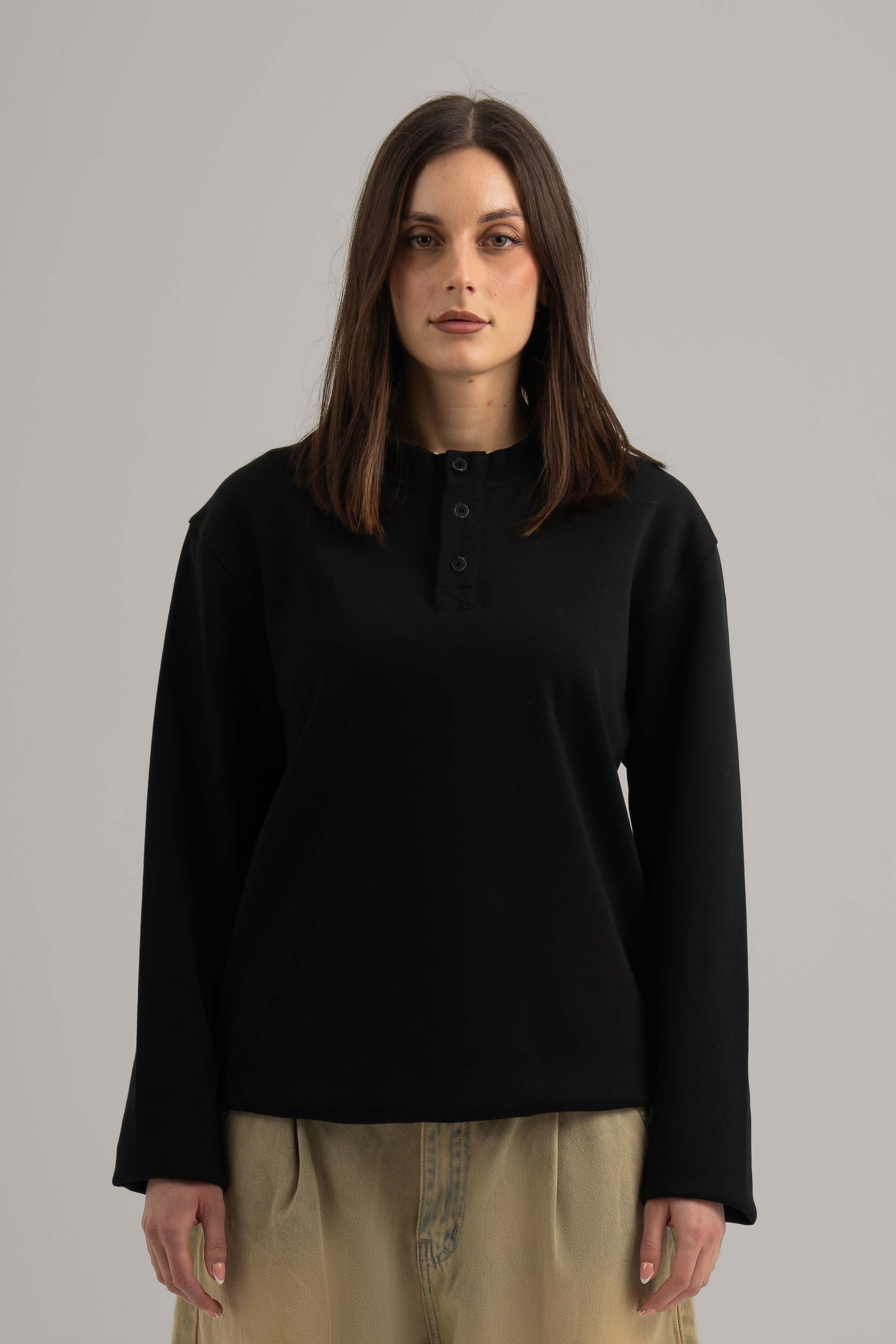 Black Henley Long Sleeve Shirt
