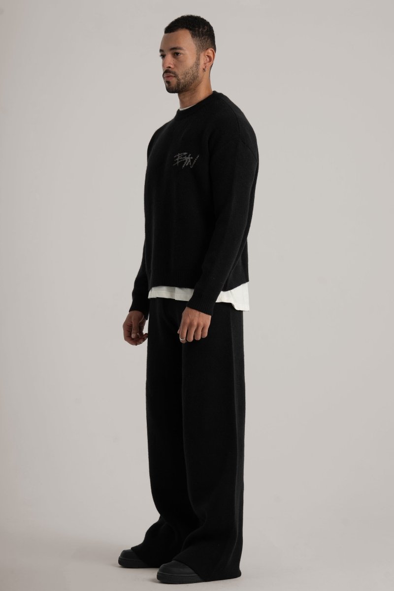 Black Knitted BYN Emblem Pants - Baynoire