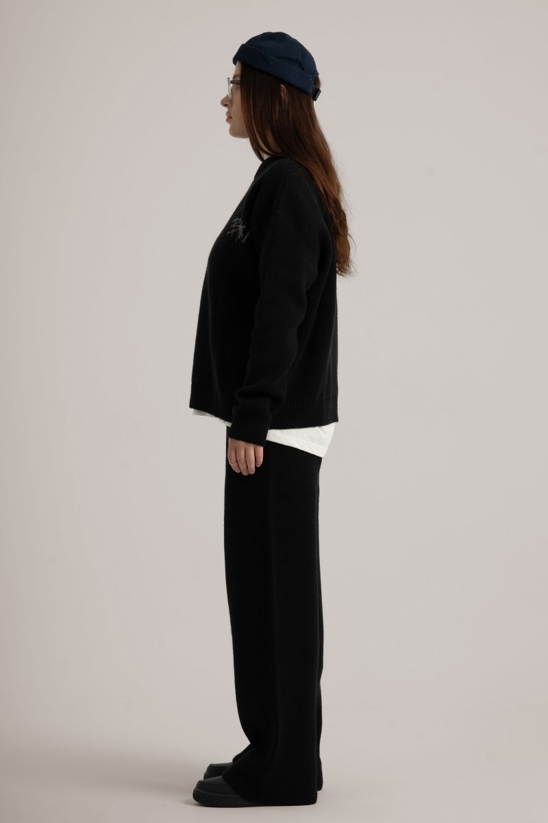 Black Knitted BYN Emblem Pants - Baynoire