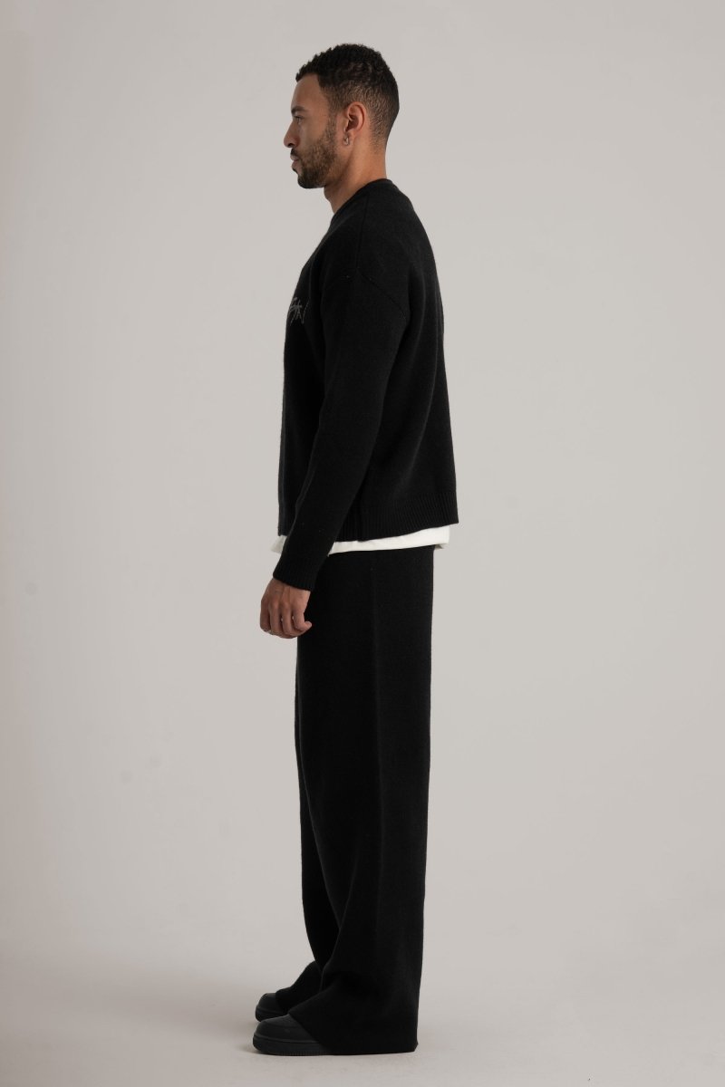 Black Knitted BYN Emblem Pants - Baynoire