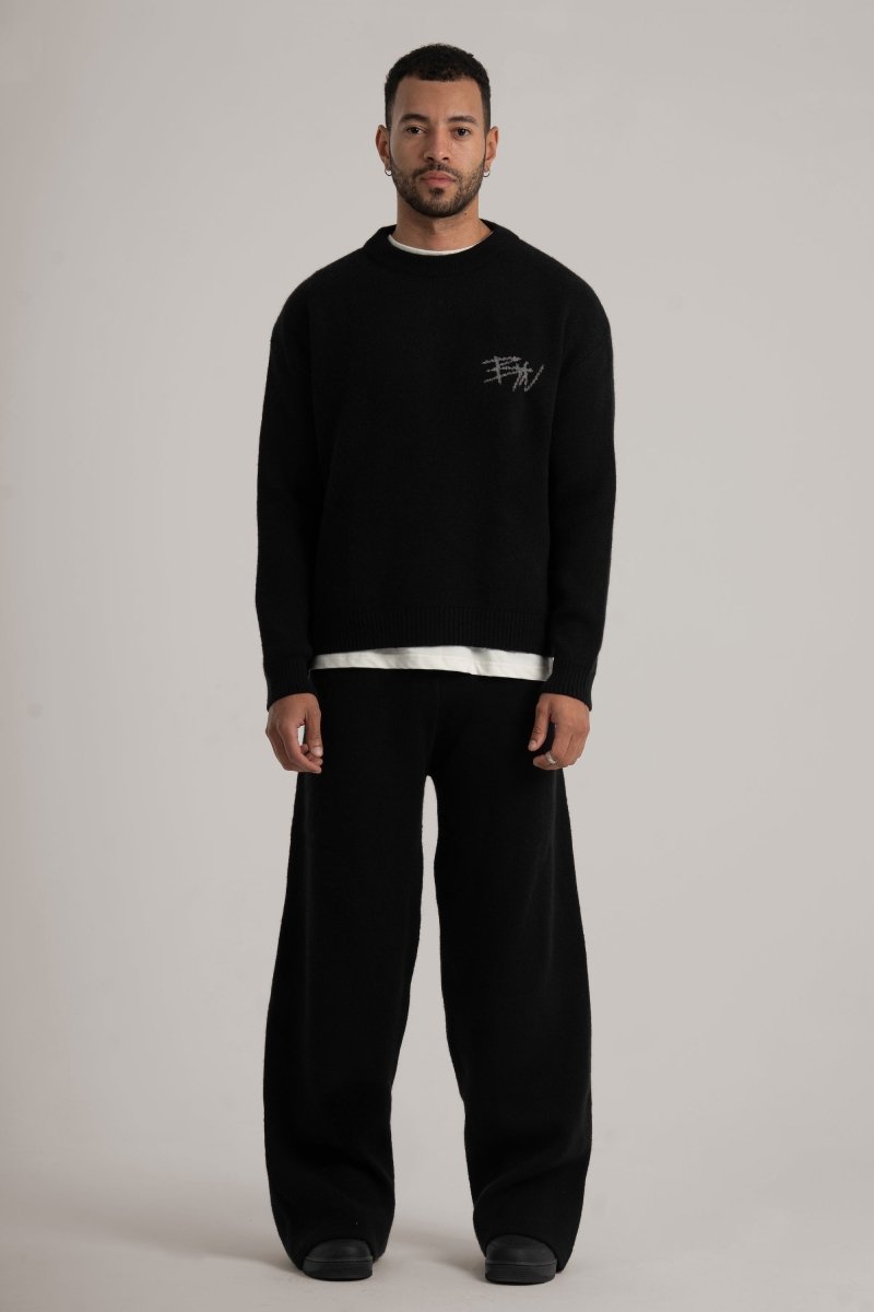 Black Knitted BYN Emblem Pants - Baynoire