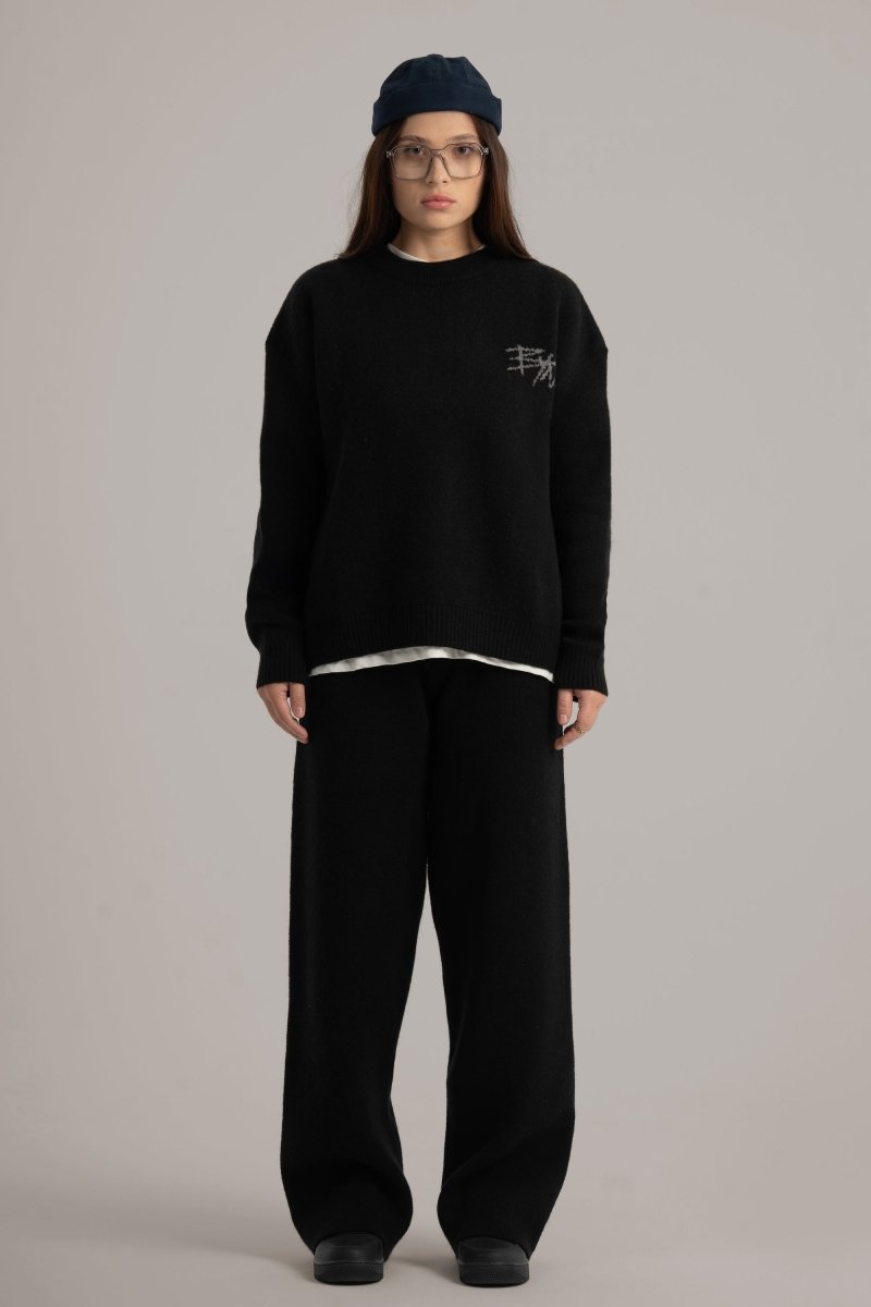 Black Knitted BYN Emblem Pants - Baynoire
