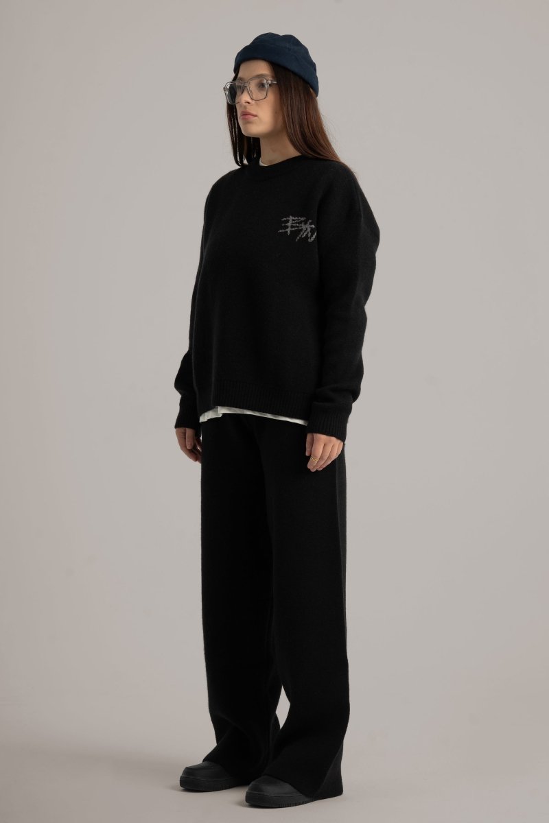 Black Knitted BYN Emblem Sweatshirt - Baynoire