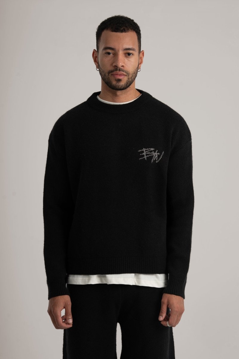 Black Knitted BYN Emblem Sweatshirt - Baynoire