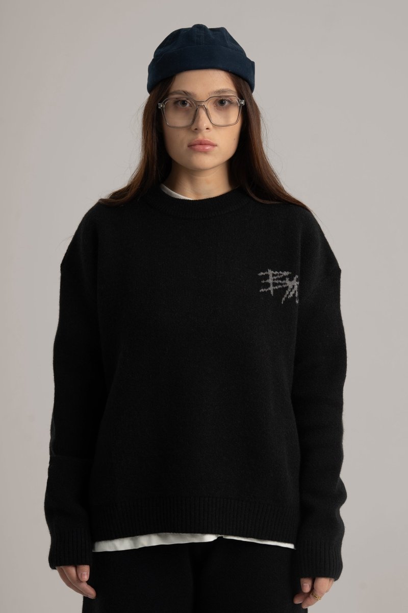 Black Knitted BYN Emblem Sweatshirt - Baynoire