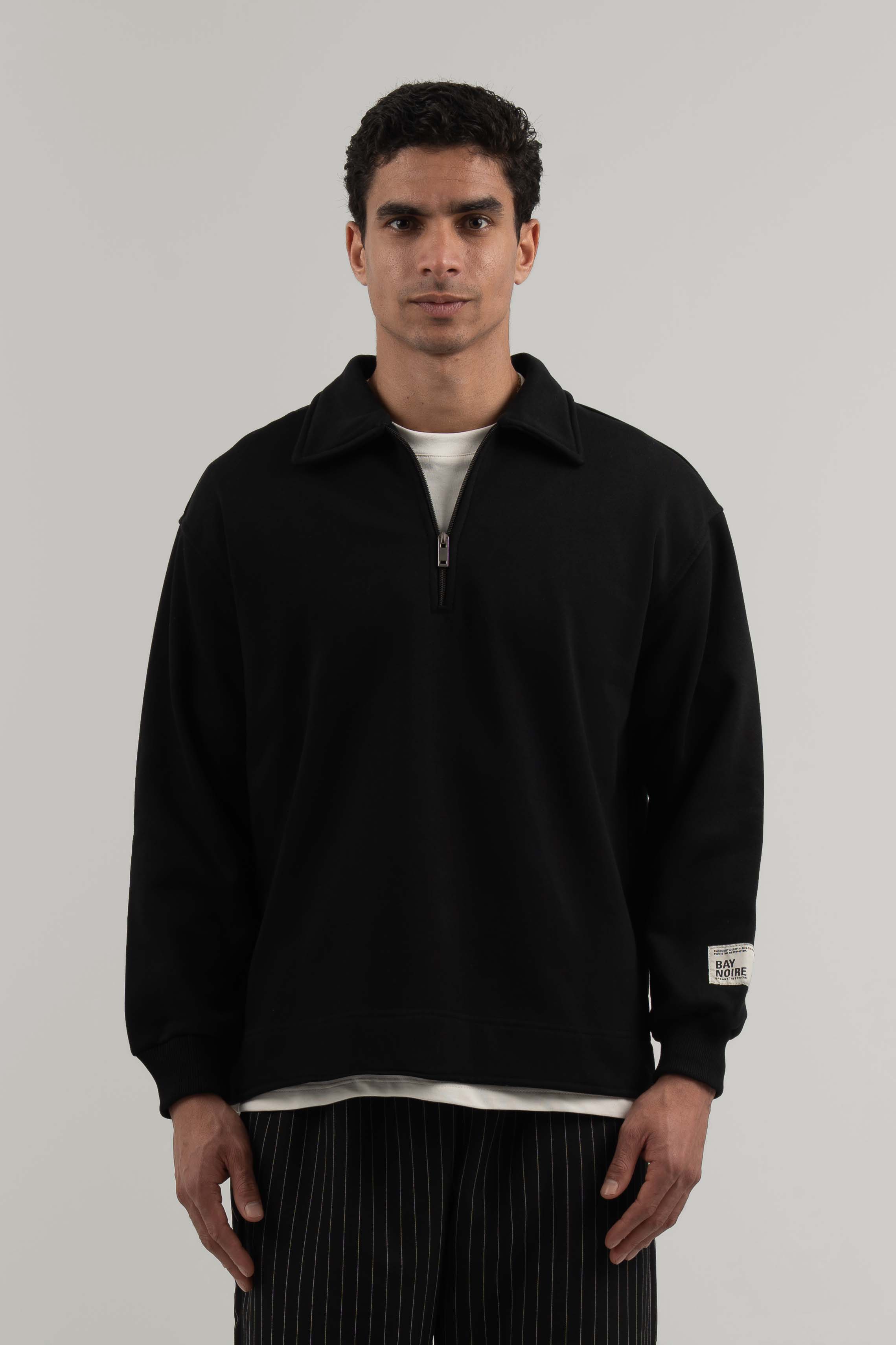 Black Polo Q-Zipper Sweatshirt