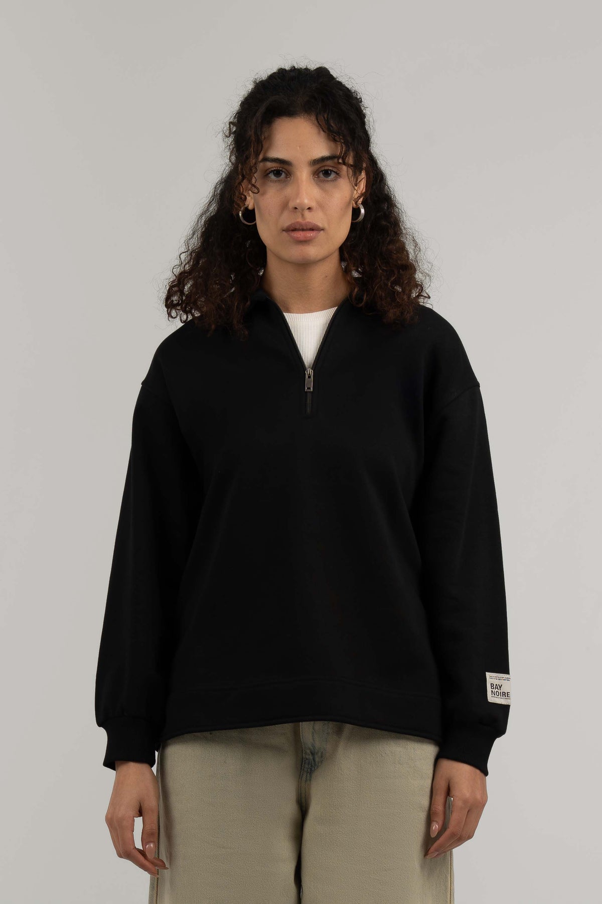 Black Polo Q-Zipper Sweatshirt