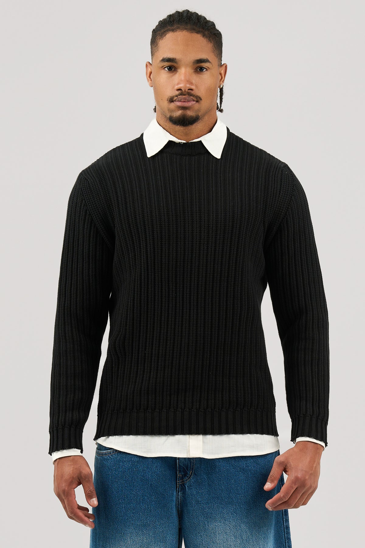 Black Ribbed knit Crew Neck