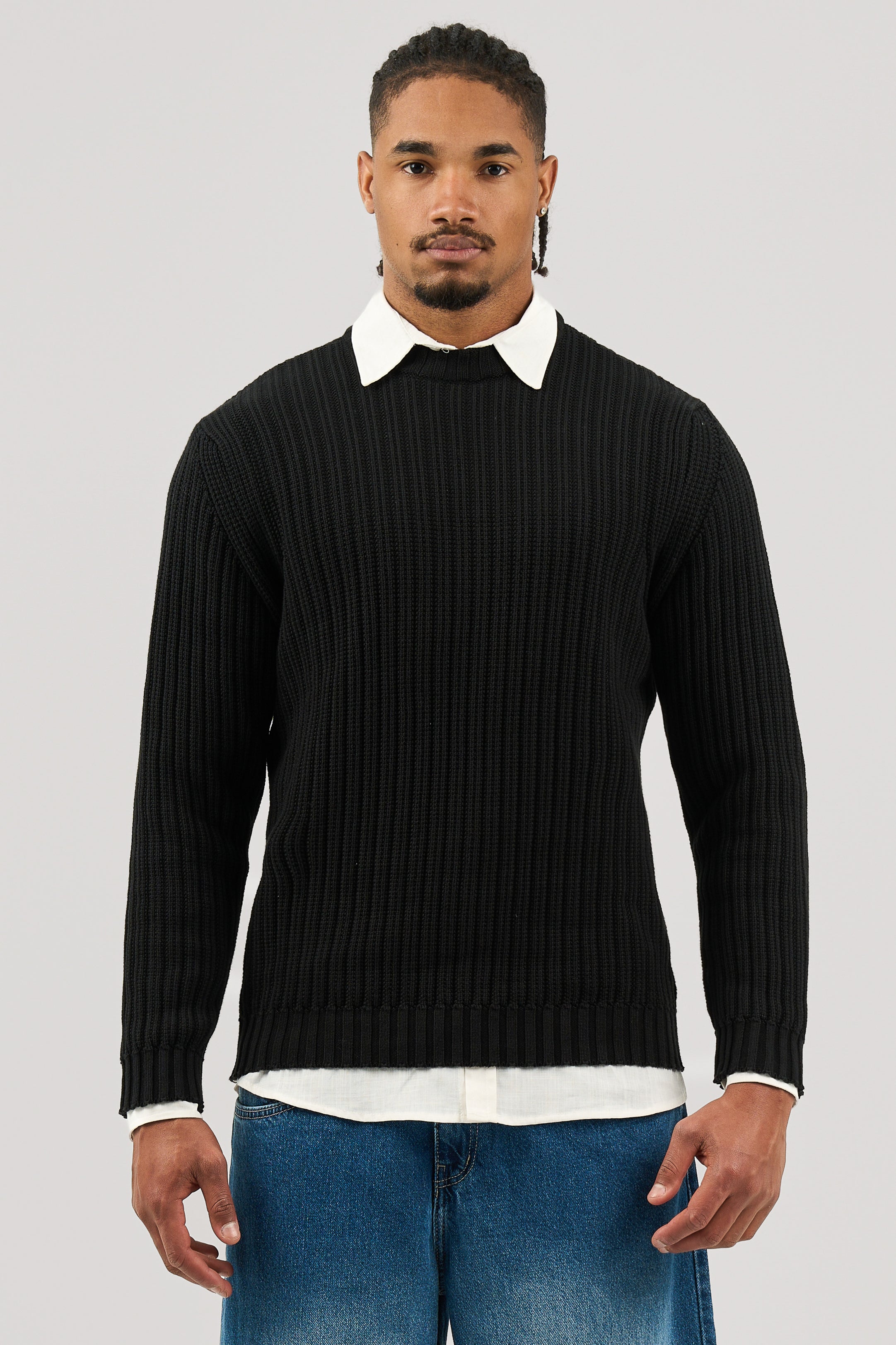 Black Ribbed knit Crew Neck