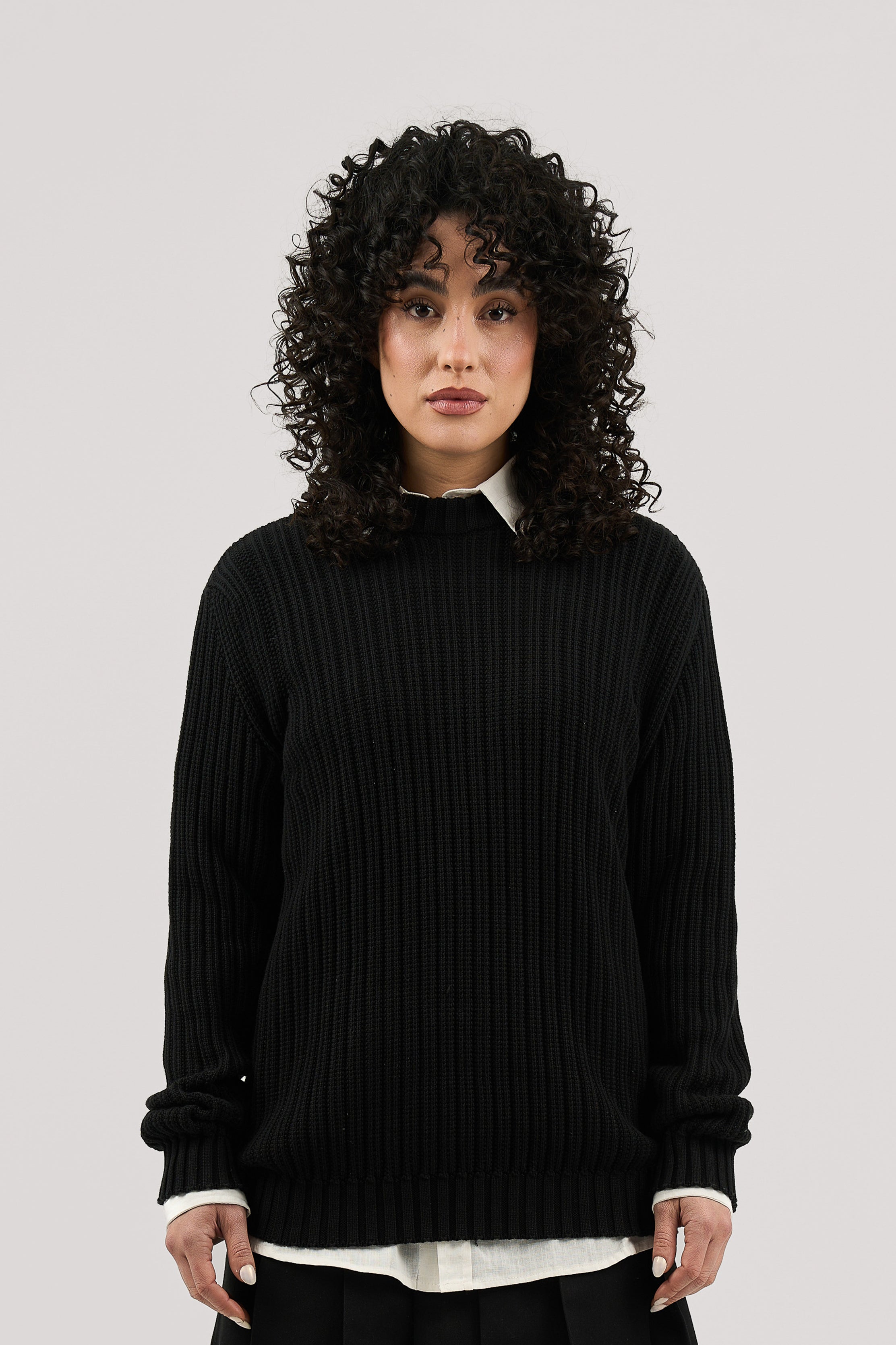 Black Ribbed knit Crew Neck