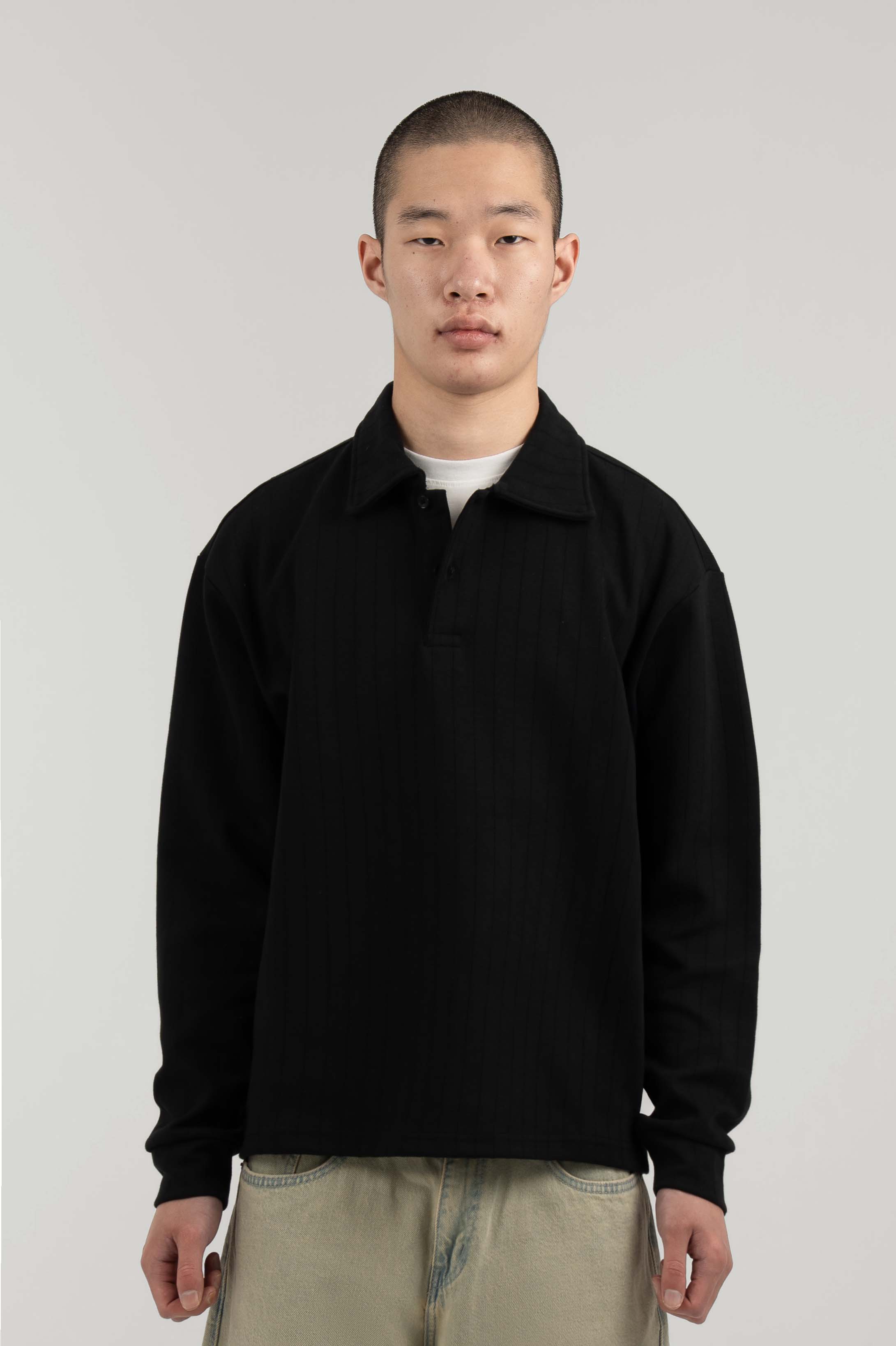 Black Ribbed Polo Sweater