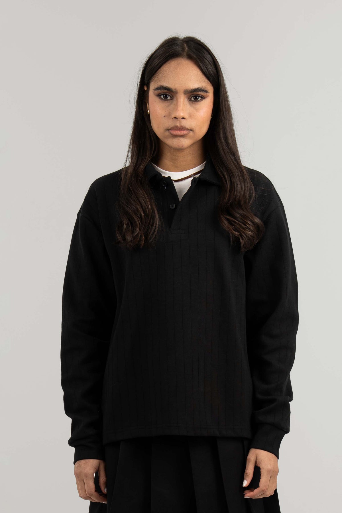 Black Ribbed Polo Sweater