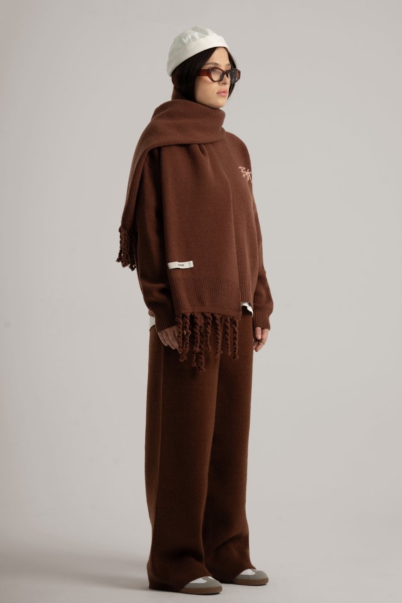 Brown Braided Wide Scarf - Baynoire