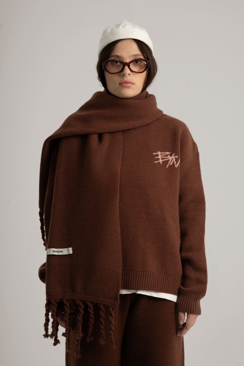 Brown Braided Wide Scarf - Baynoire