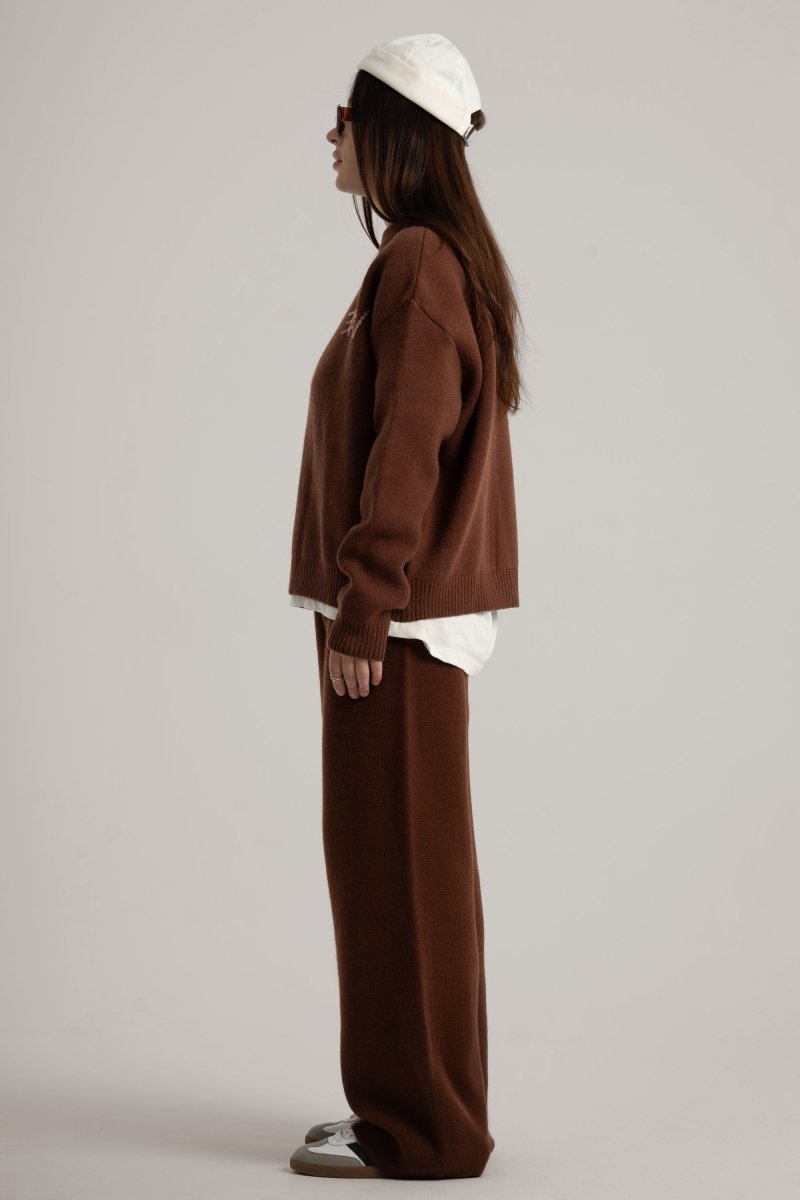 Brown Knitted BYN Emblem Pants - Baynoire