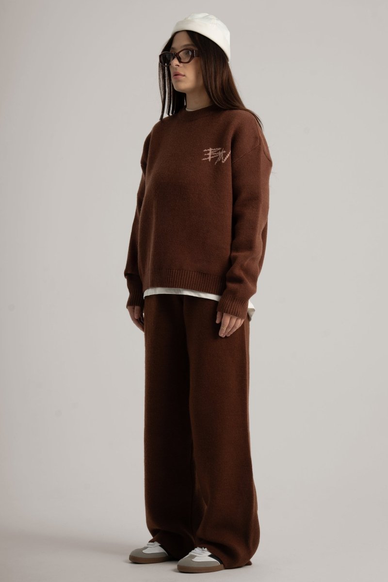Brown Knitted BYN Emblem Pants - Baynoire
