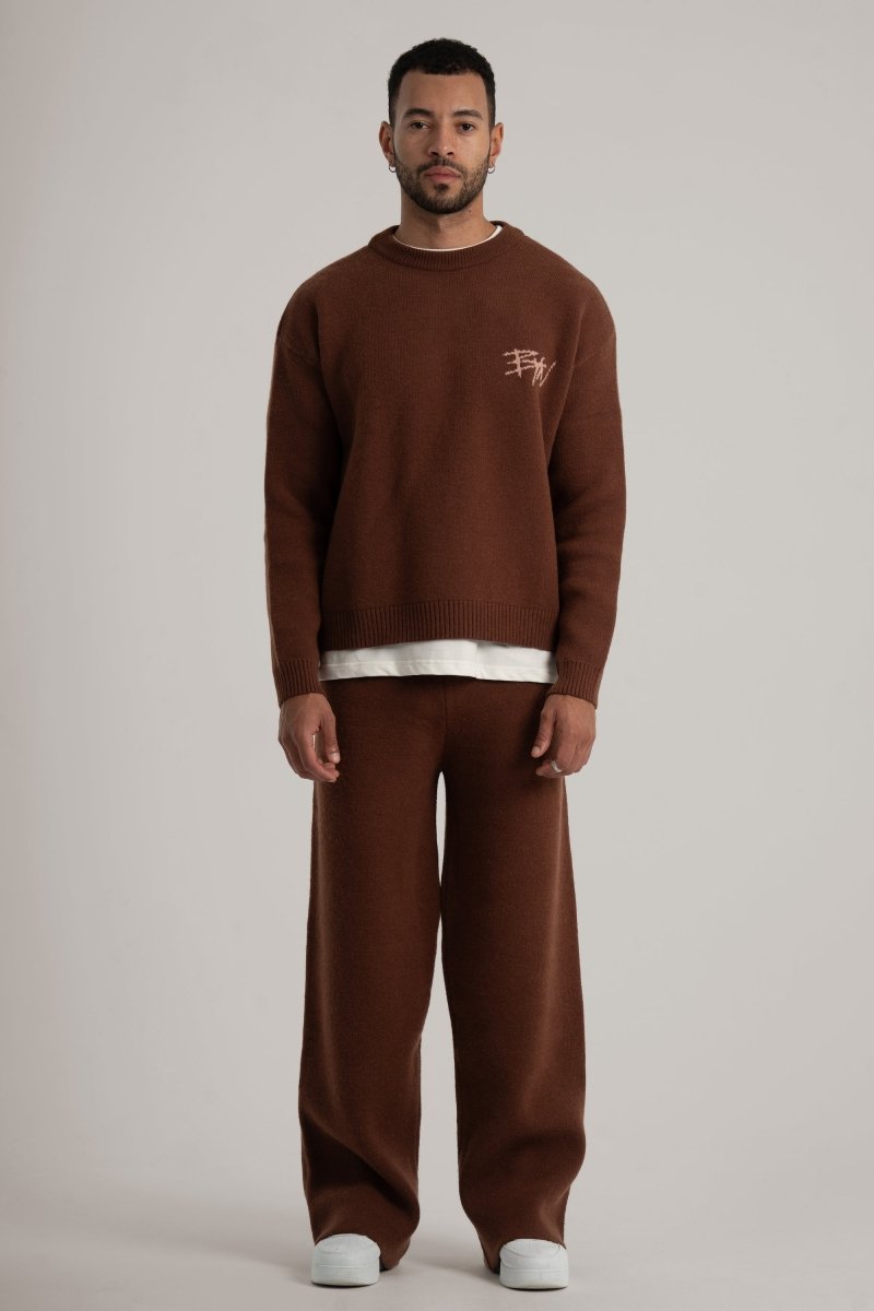 Brown Knitted BYN Emblem Pants - Baynoire