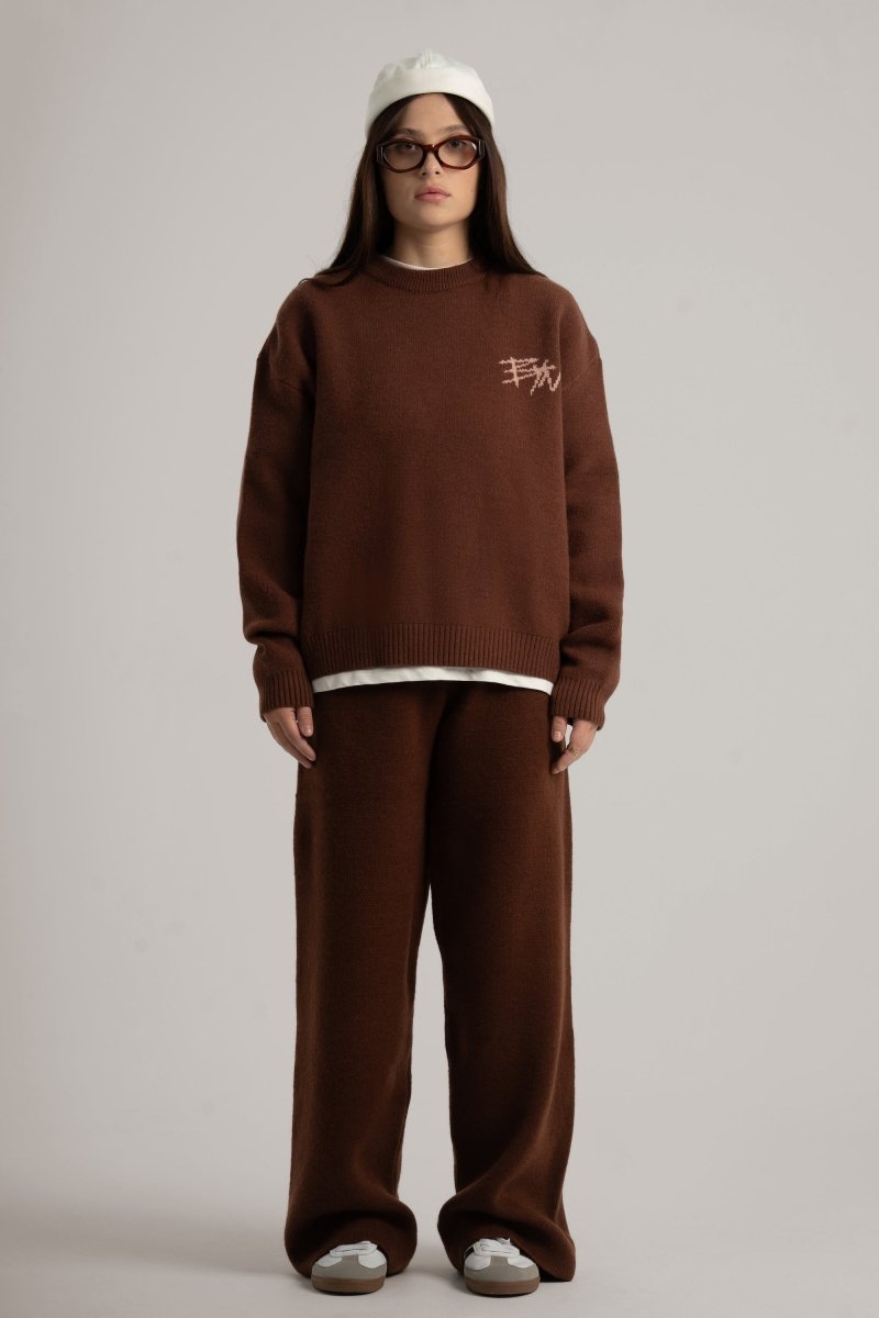 Brown Knitted BYN Emblem Pants - Baynoire