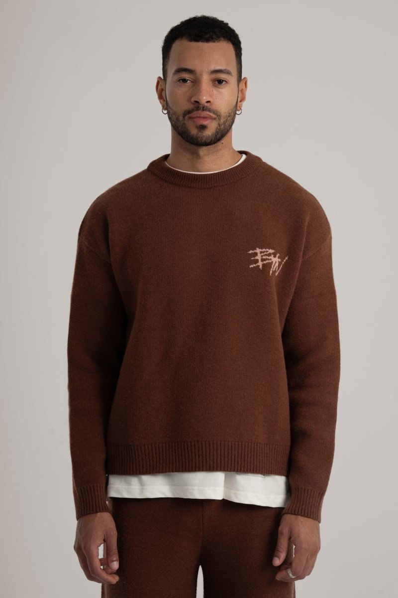 Brown Knitted BYN Emblem Sweatshirt - Baynoire