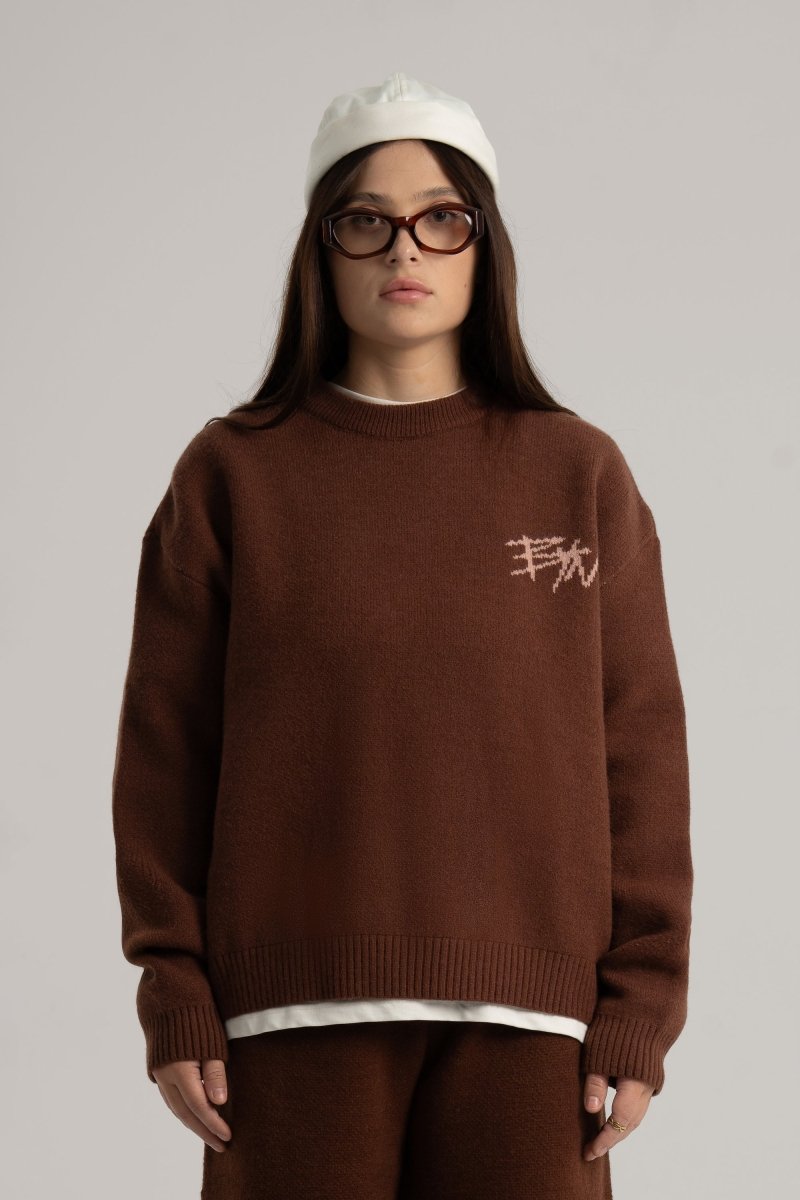 Brown Knitted BYN Emblem Sweatshirt - Baynoire