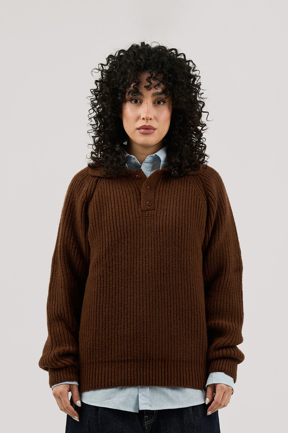 Brown Ribbed Polo Knitted