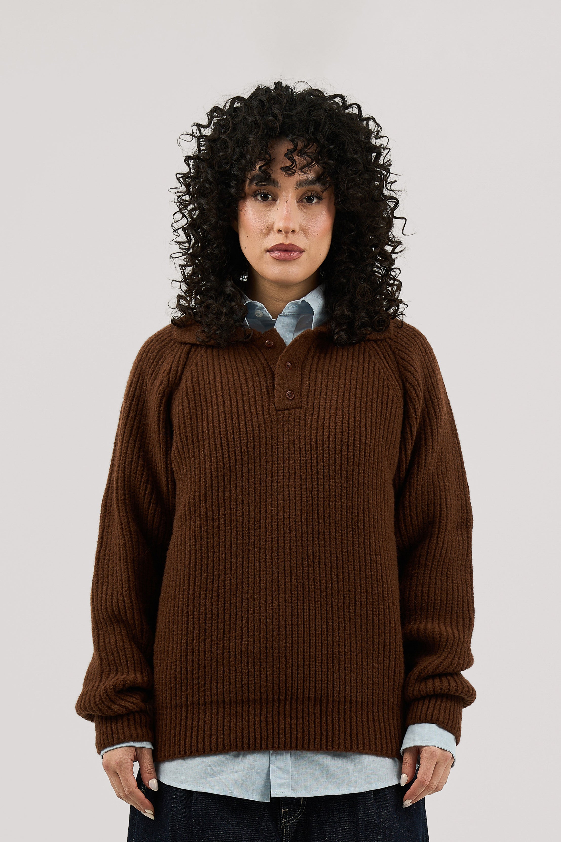 Brown Ribbed Polo Knitted