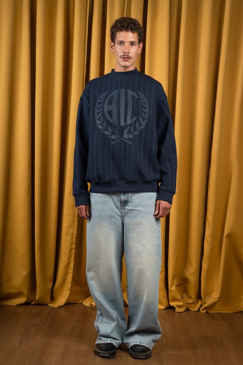 BYN X ALC Navy Blue Striped Crewneck - Baynoire