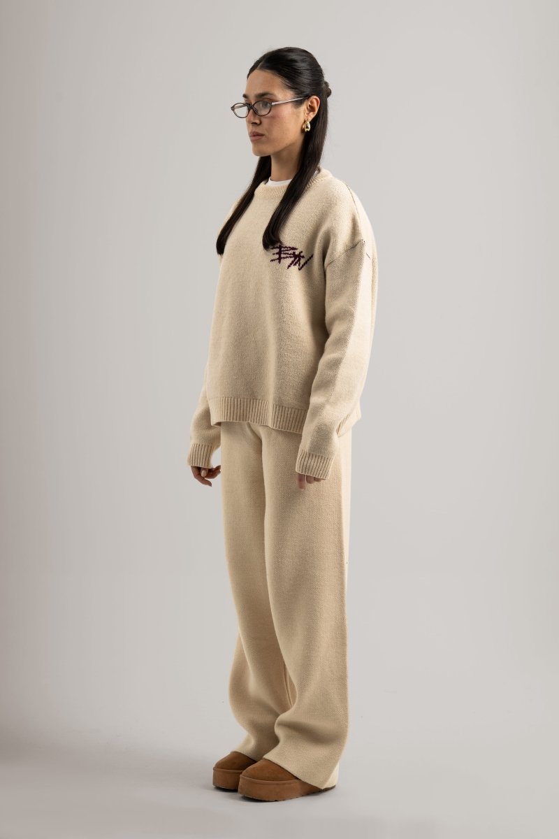 Cream Knitted BYN Emblem Pants - Baynoire