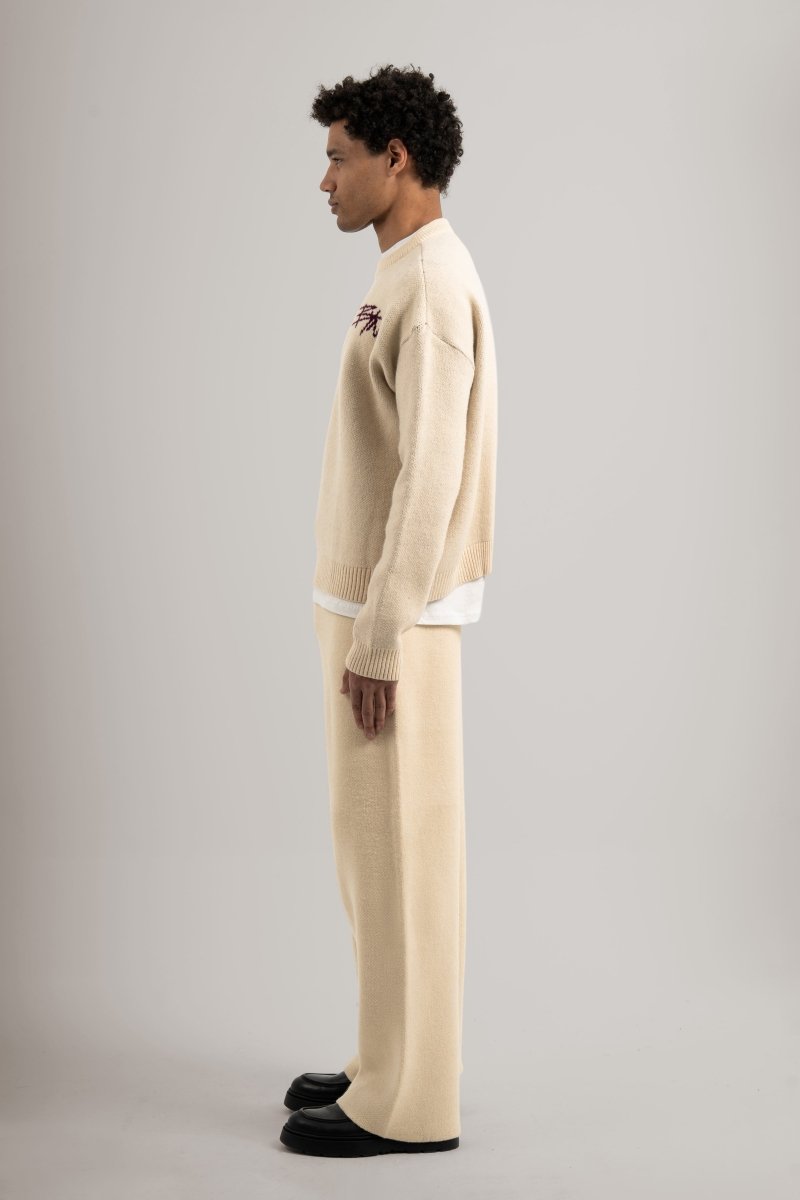 Cream Knitted BYN Emblem Pants - Baynoire