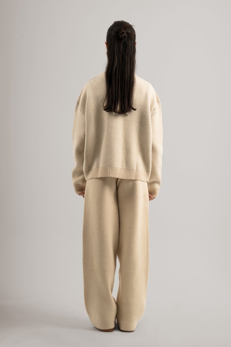 Cream Knitted BYN Emblem Pants - Baynoire