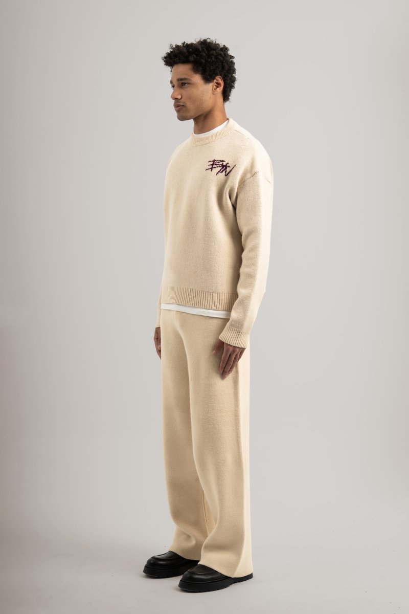 Cream Knitted BYN Emblem Pants - Baynoire