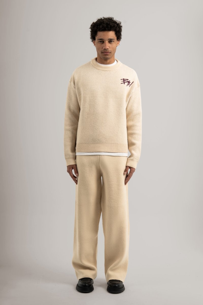 Cream Knitted BYN Emblem Pants - Baynoire