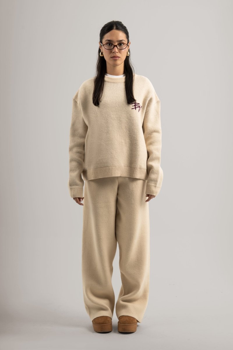 Cream Knitted BYN Emblem Pants - Baynoire
