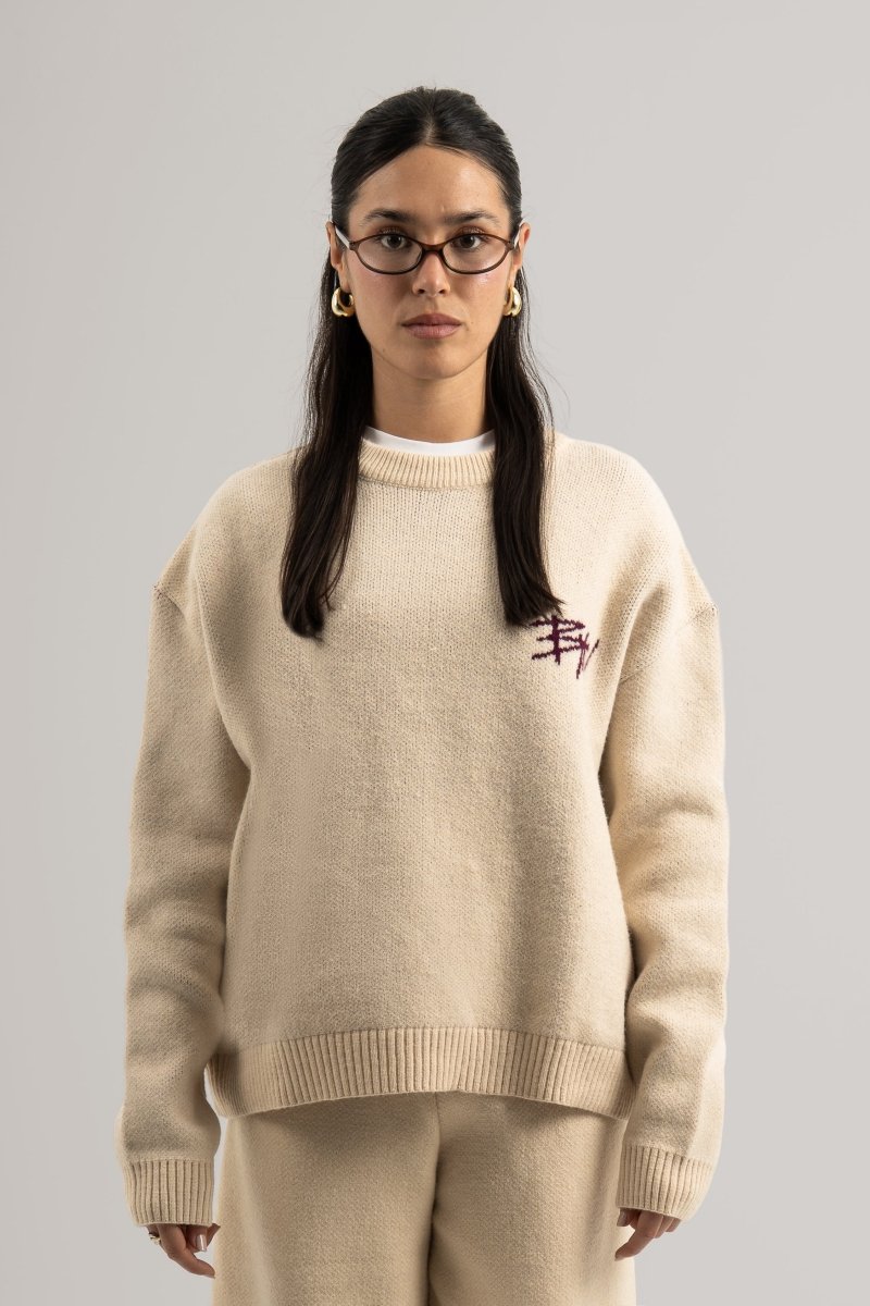 Cream Knitted BYN Emblem Sweatshirt - Baynoire
