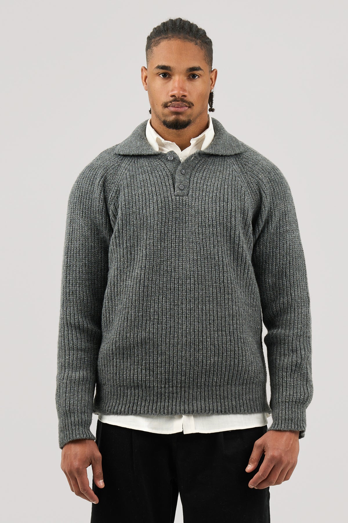 Dark Grey Ribbed Polo Knitted