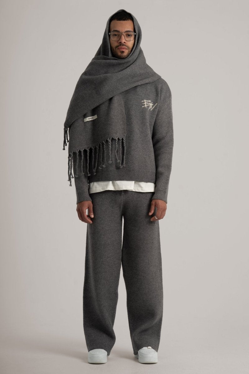 Grey Braided Wide Scarf - Baynoire